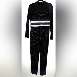 Black Velvet, Peak A Boo Mesh and Rhinestones Jumpsuit 2XL